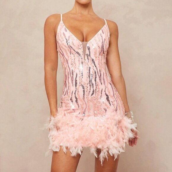 Pink Elegant Women's Mini Dress - Picture 5 of 8